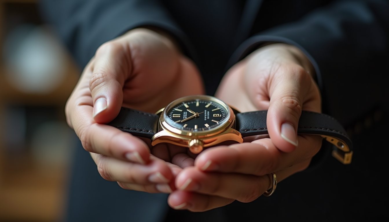 A dealer presenting a watch to a client