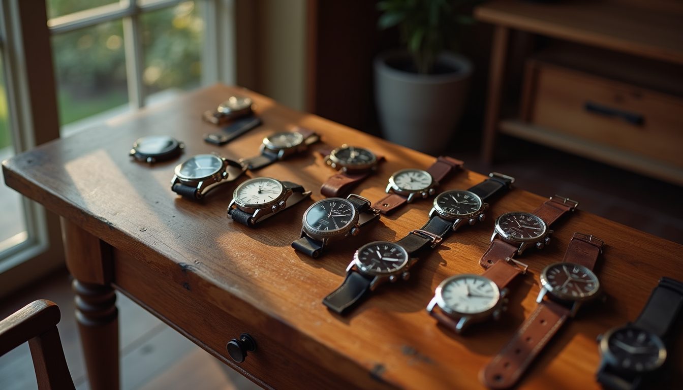 A luxury watch collection laid out on a table